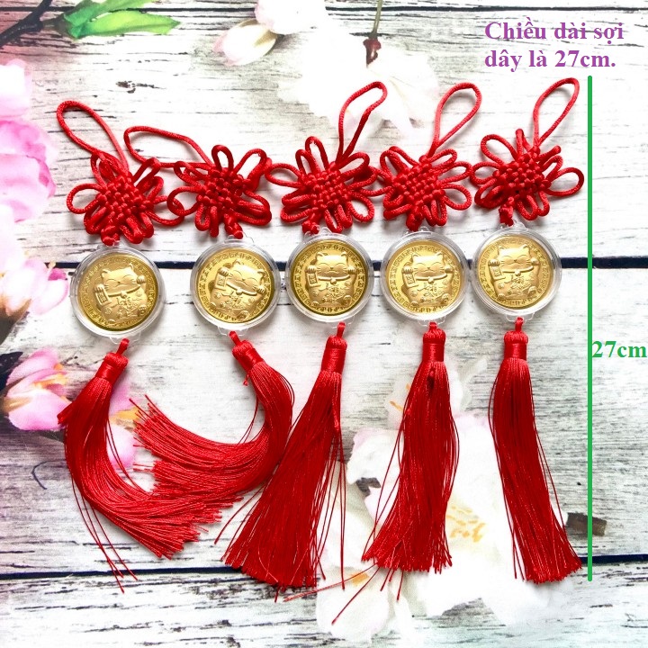 Dây treo đồng xu Mèo Thần Tài vàng may mắn - TMT Collection.com
