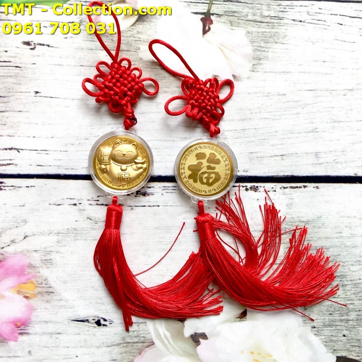 Dây treo đồng xu Mèo Thần Tài vàng may mắn - TMT Collection.com