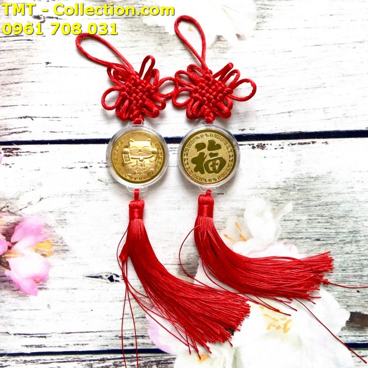Dây treo đồng xu Mèo Thần Tài vàng may mắn - TMT Collection.com
