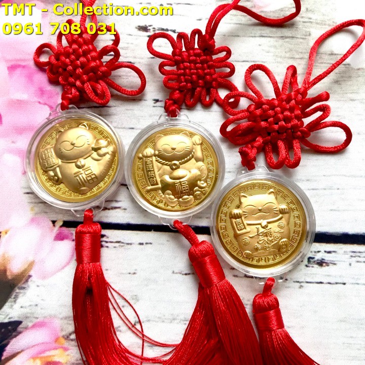 Dây treo đồng xu Mèo Thần Tài vàng may mắn - TMT Collection.com