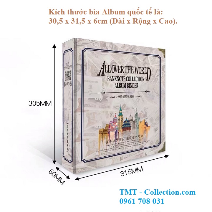 Album tiền quốc tế và 20 phơi tiền 3 ngăn đen đựng 120 tờ tiền - TMT Collection.com