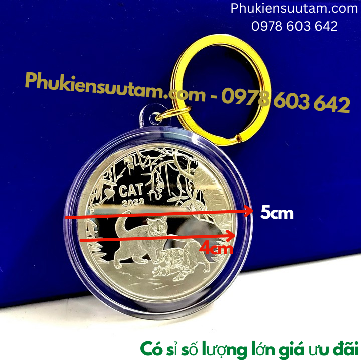 Cặp Móc Khóa Xu Úc Hình Con Mèo Mạ Vàng Bạc - Phukiensuutam.com