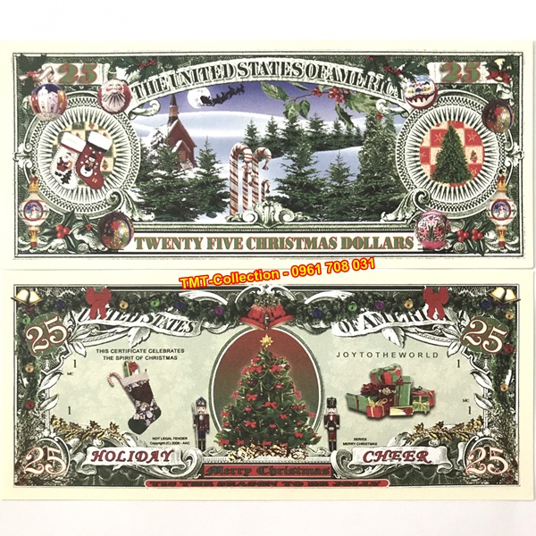 Tiền Play Money 25 USD Cây Thông và Quà Giáng Sinh