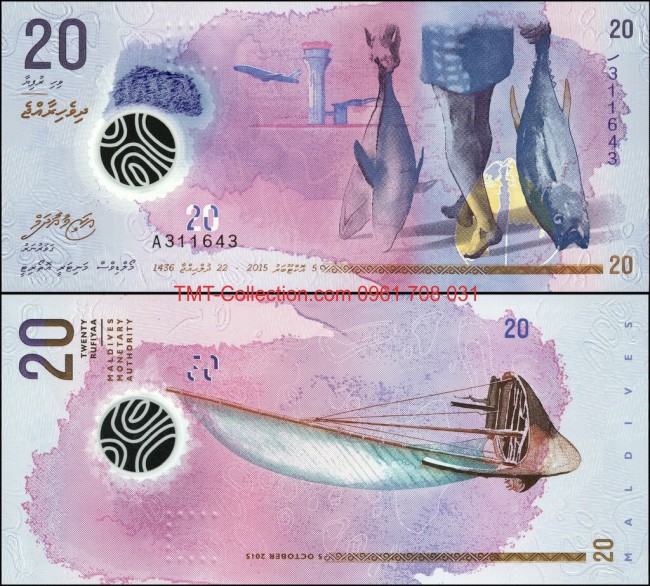 Maldives 20 Rufiyaa 2015 UNC Polyme