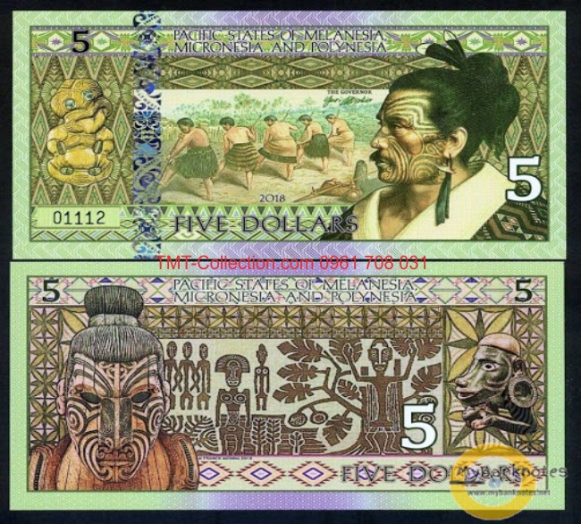 Melanesia và Polynesia 5 dollar 2018 UNC Polyme
