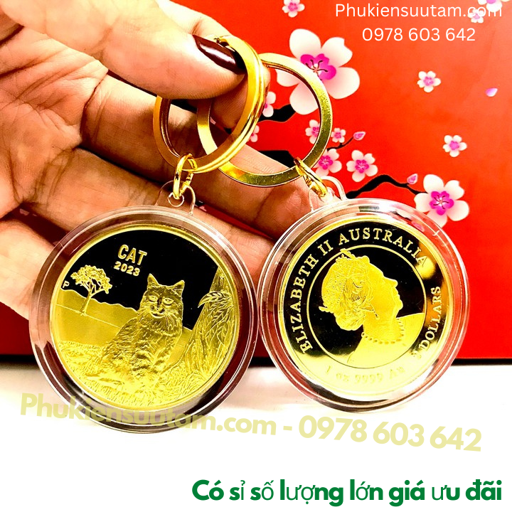 Móc Khóa Xu Úc Hình Con Mèo Vàng - Phukiensuutam.com