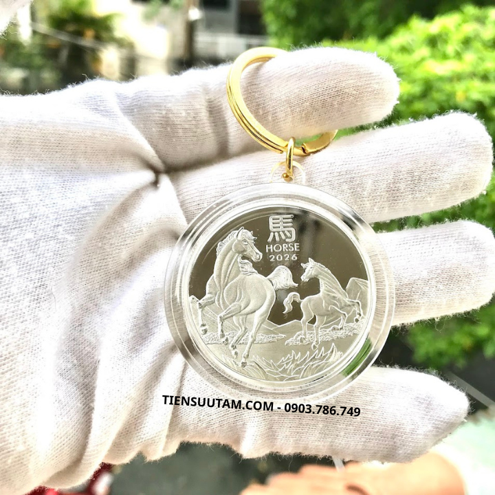 Móc Khóa Xu Úc Hình Con Ngựa Mạ Bạc 2026
