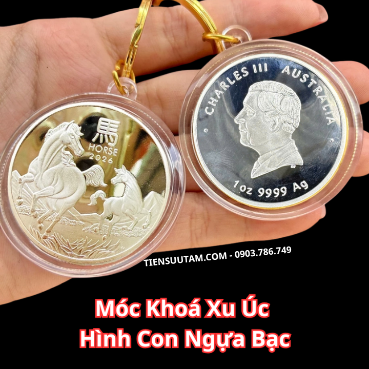 Móc Khóa Xu Úc Hình Con Ngựa Mạ Bạc 2026