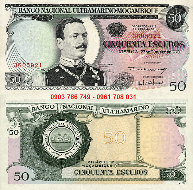 Tiền Sưu Tầm Mozambique 50 Escudos 1970 UNC