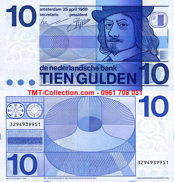 Netherlands - Hà Lan 10 Gulden 1968 UNC