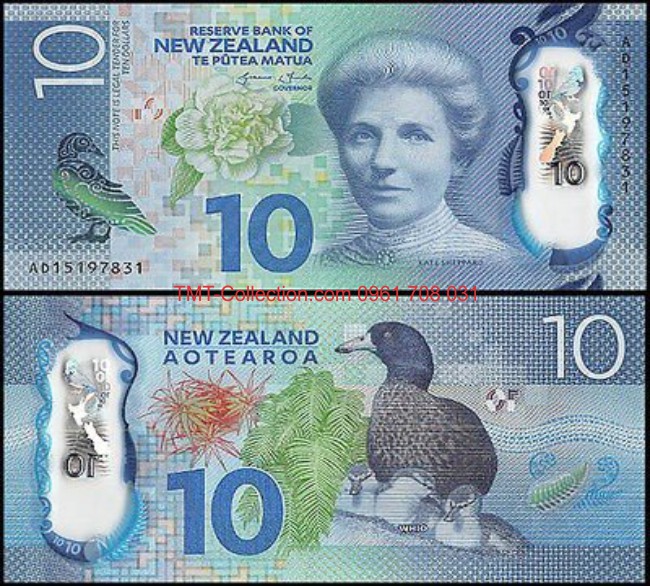 New Zealand 10 dollars 2015 UNC polyme