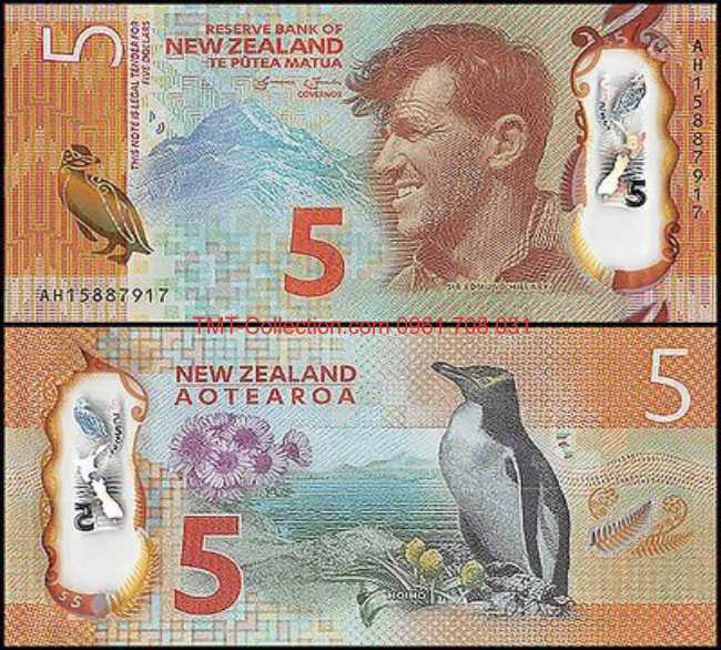 New Zealand 5 dollars 2015 UNC polyme
