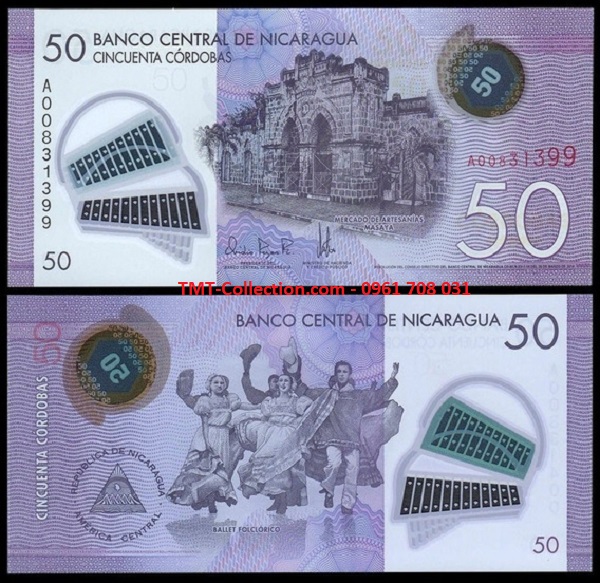 Nicaragua 50 Cordobas 2015 UNC Polymer (tờ)