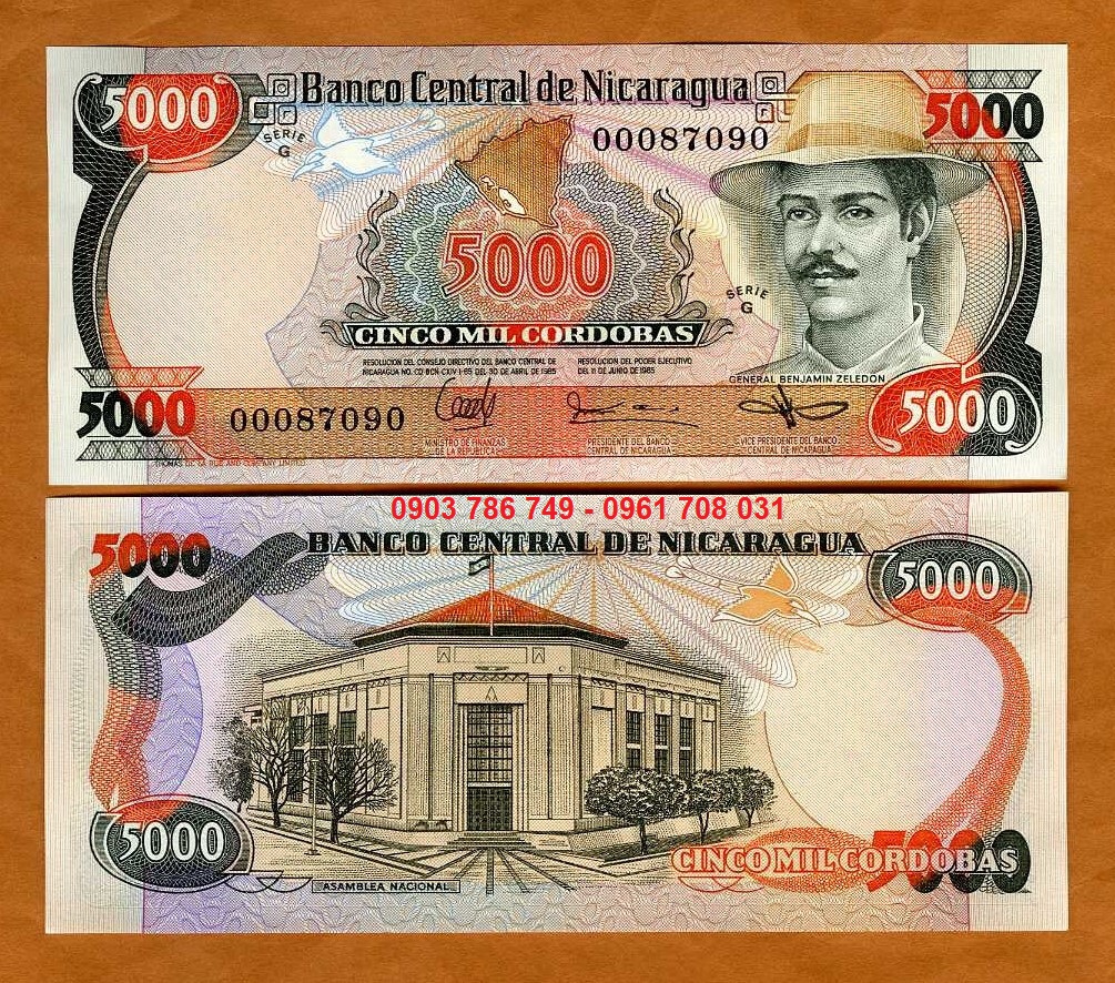 Tiền sưu tầm Nicaragua 5000 Cordobas 1985 UNC