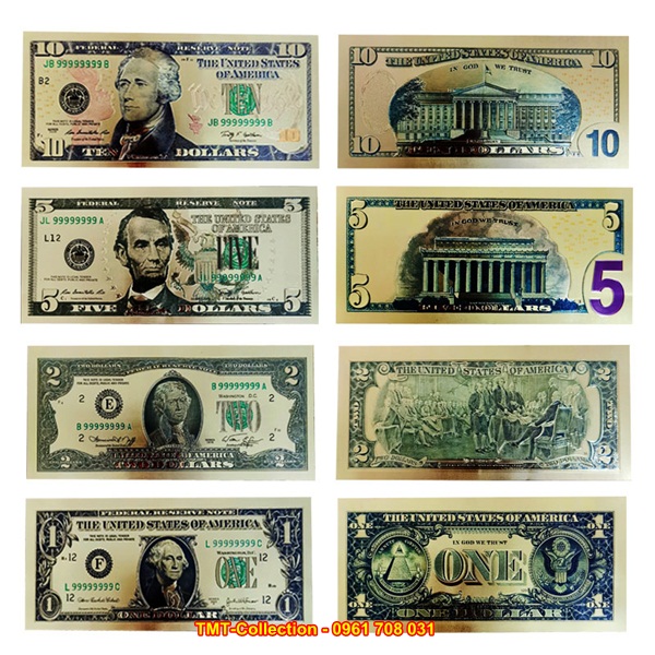 Bộ 7 tờ USD mạ vàng plastic