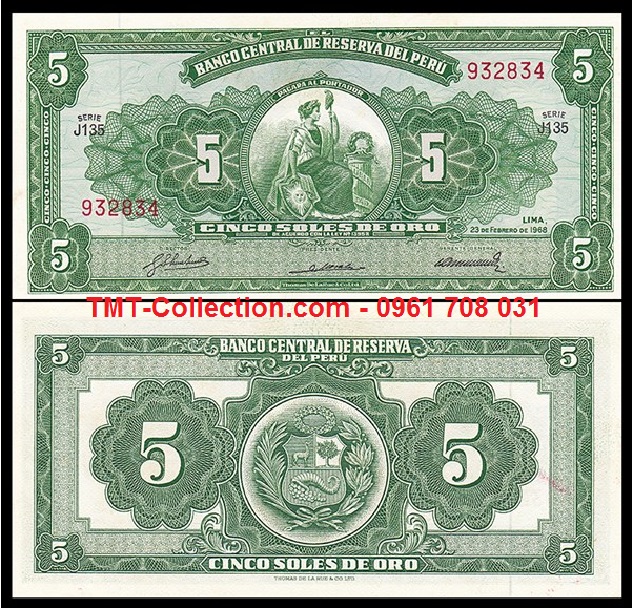 Peru 5 Soles 1968 UNC