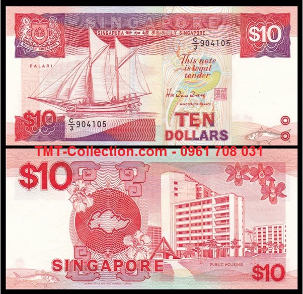 Singapore 10 Dollar 1988 UNC