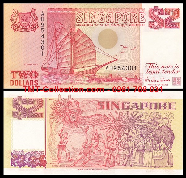 Singapore 2 Dollar 1990 UNC