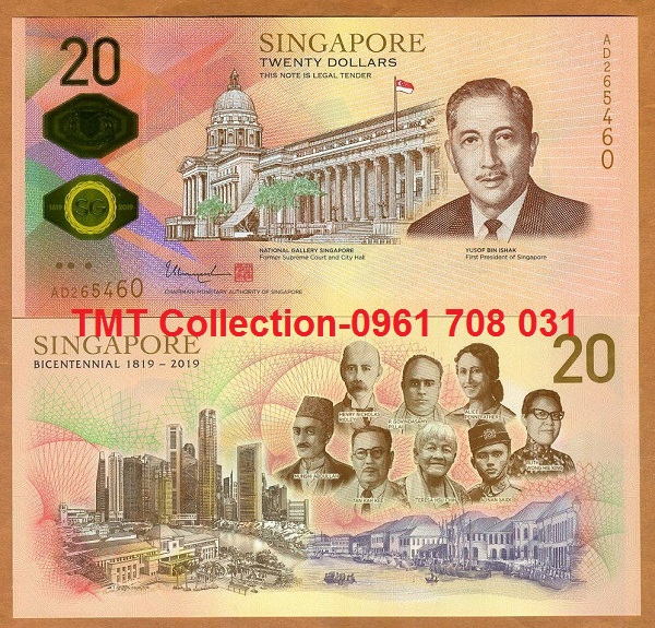 Singapore 20 Dollar 2019 UNC Folder Polyme Kỷ Niệm