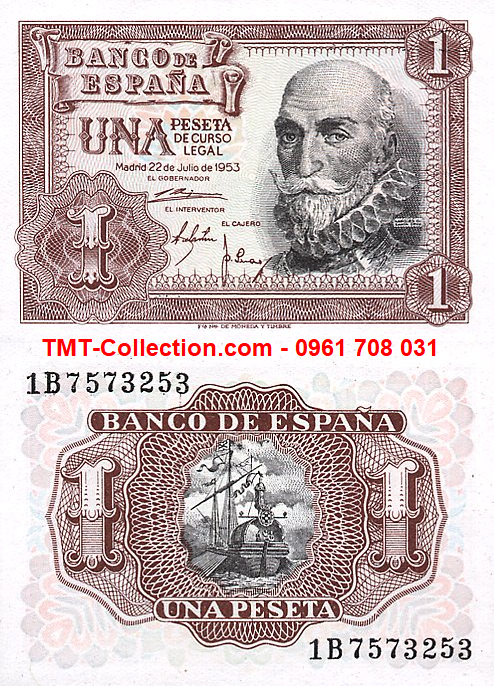 Spain - Tây Ban Nha 1 Pesetas 1953 UNC