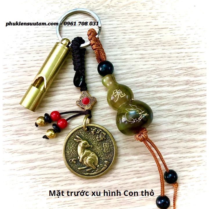 Móc Khoá Còi Đồng Hồ Lô Mặt Xu Hình Con Thỏ