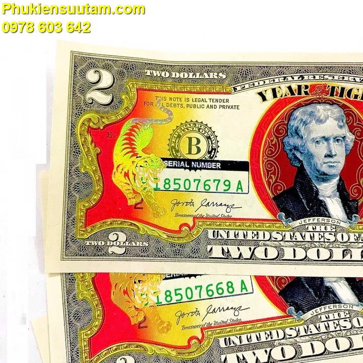Tiền 2 USD Hình Con Cọp Mạ Vàng 2022 SERI ĐẸP (68,79,39,86 tam hoa) - Phukiensuutam.com