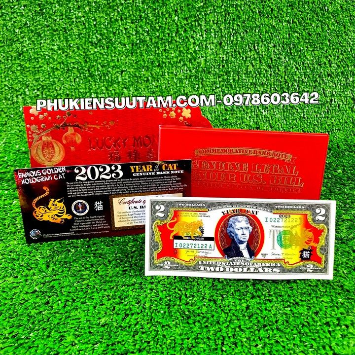 Tiền 2 USD Hình Con Mèo Mạ Vàng 2023 (Mẫu 1 Mèo Nằm) - Phukiensuutam.com