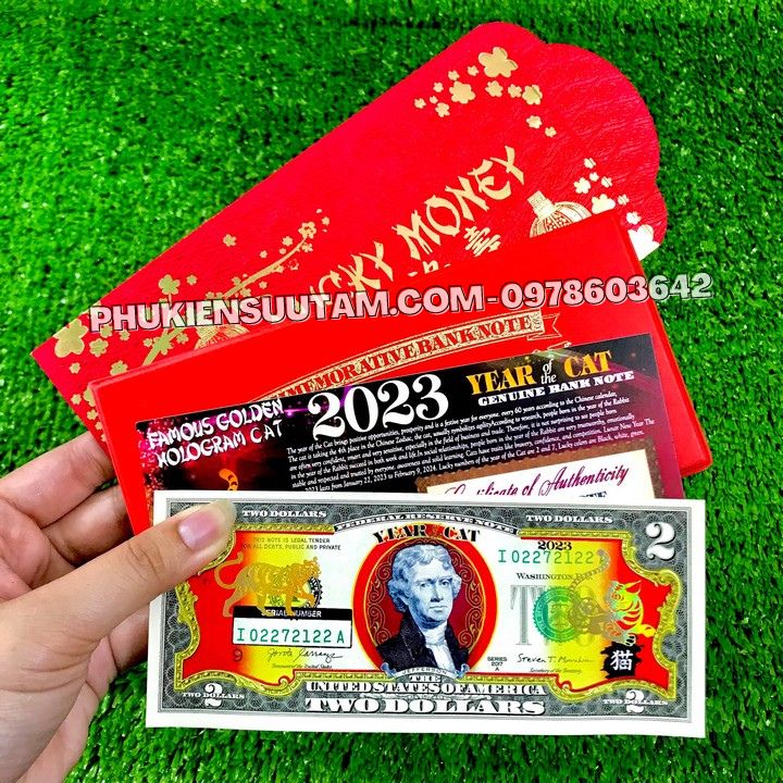 Tiền 2 USD Hình Con Mèo Mạ Vàng 2023 (Mẫu 1 Mèo Nằm) - Phukiensuutam.com