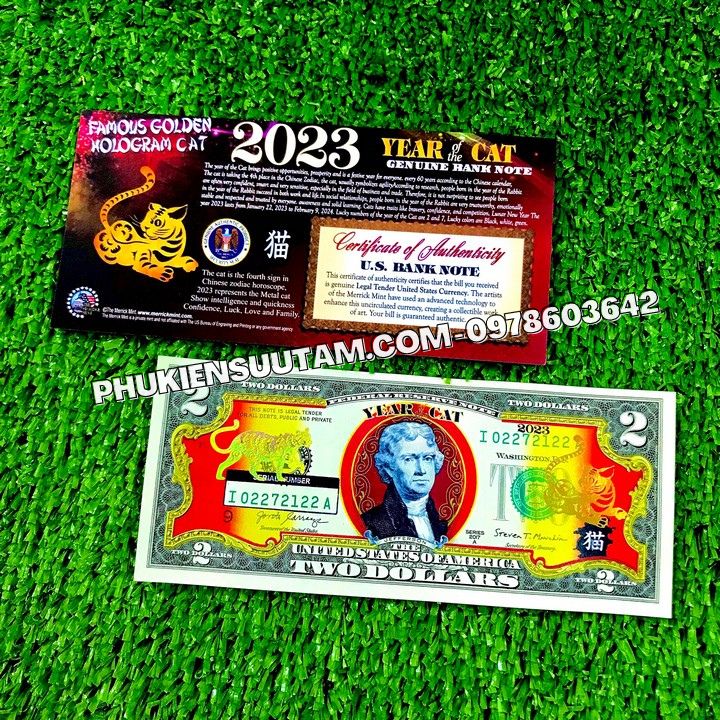 Tiền 2 USD Hình Con Mèo Mạ Vàng 2023 (Mẫu 1 Mèo Nằm) - Phukiensuutam.com