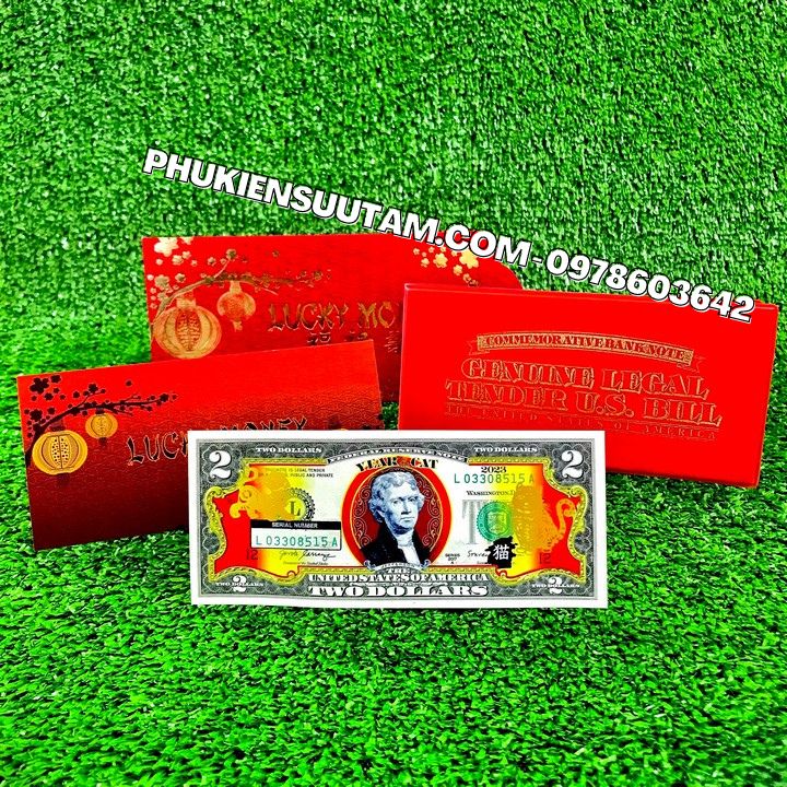 Tiền 2 USD Hình Con Mèo Mạ Vàng 2023 (Mẫu 2 Mèo Đứng) - Phukiensuutam.com