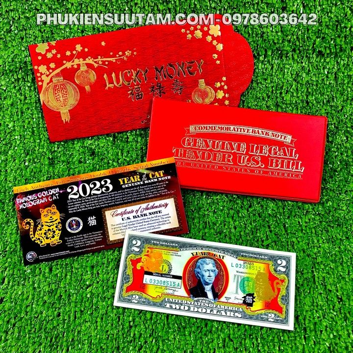 Tiền 2 USD Hình Con Mèo Mạ Vàng 2023 (Mẫu 2 Mèo Đứng) - Phukiensuutam.com