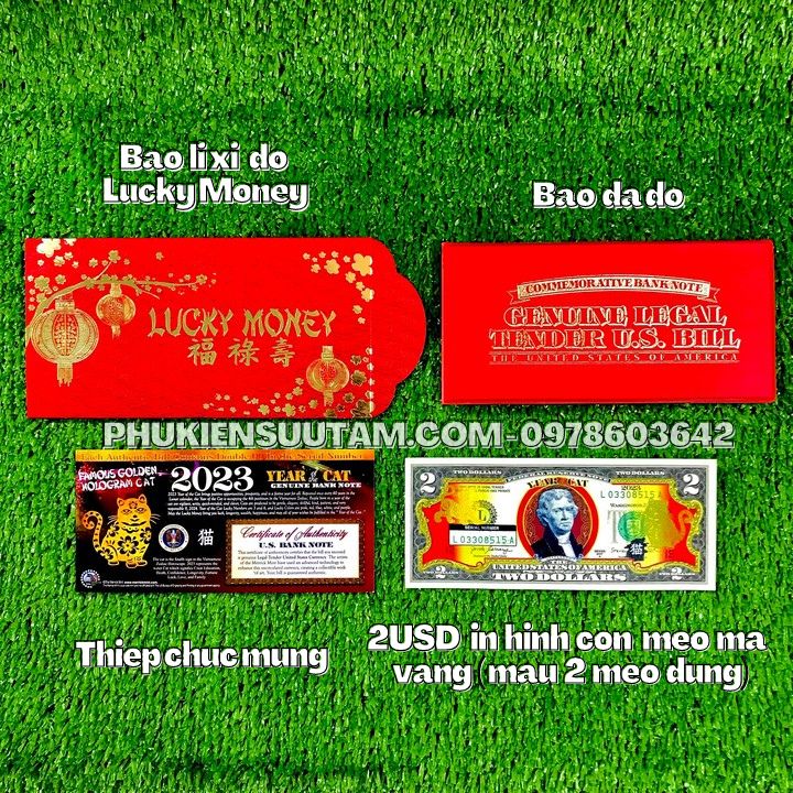 Tiền 2 USD Hình Con Mèo Mạ Vàng 2023 (Mẫu 2 Mèo Đứng) - Phukiensuutam.com