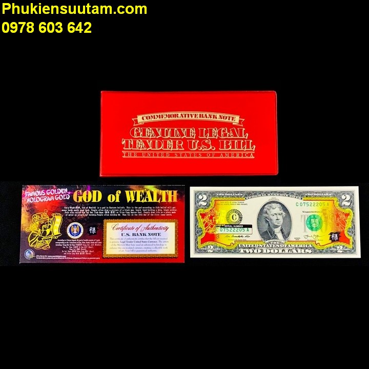 Tiền 2 USD Thần Tài Mạ Vàng - Phukiensuutam.com