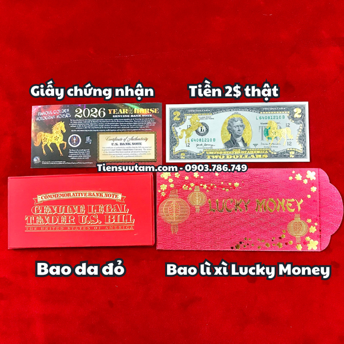 Tiền 2 USD Hình Con Ngựa Mạ Vàng 2026