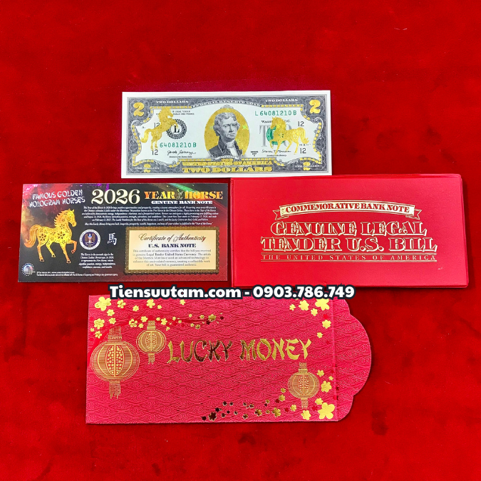 Tiền 2 USD Hình Con Ngựa Mạ Vàng 2026