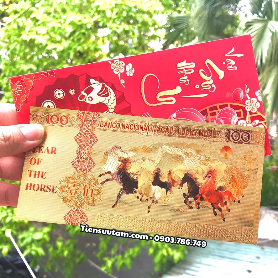 Tiền Con Ngựa 100 Macao Mạ Vàng Plastic Mã Đáo Thành Công