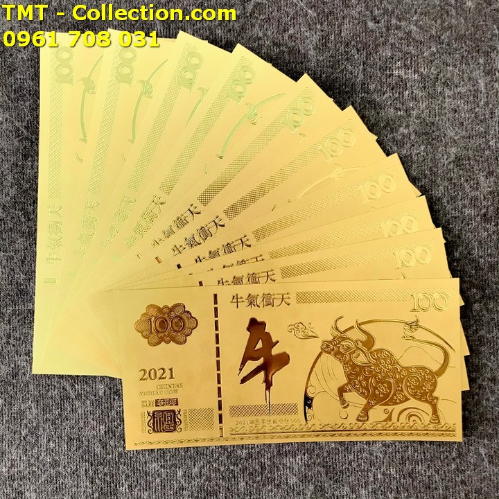 Tiền Lưu Niệm 100 Hình Con Trâu Mạ Vàng Plastic (Loại 2) - TMT Collection.com