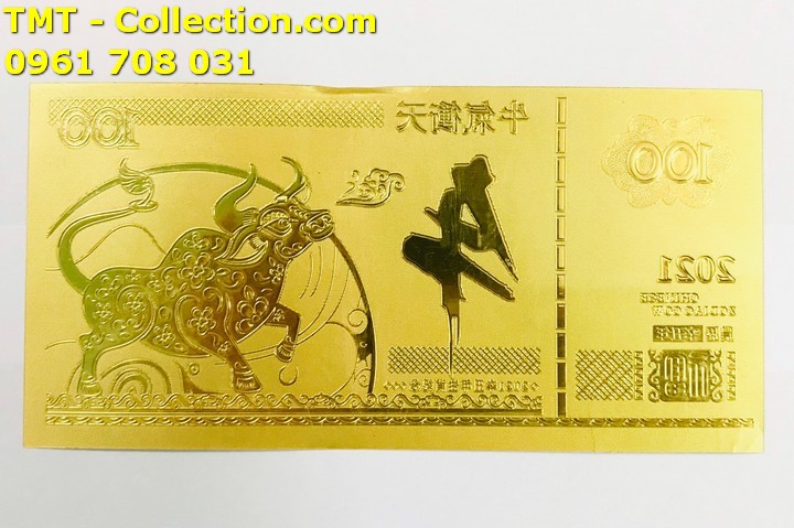 Tiền Lưu Niệm 100 Hình Con Trâu Mạ Vàng Plastic (Loại 2) - TMT Collection.com