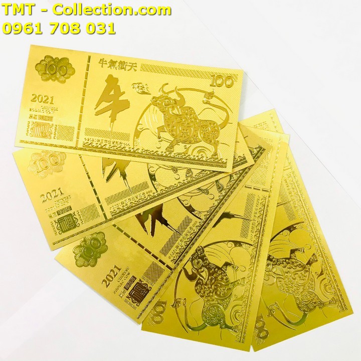 Tiền Lưu Niệm 100 Hình Con Trâu Mạ Vàng Plastic (Loại 2) - TMT Collection.com