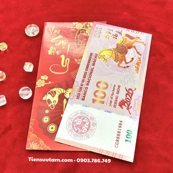 Tiền Lì Xì 100 Dola Macao Hình Con Ngựa 2026