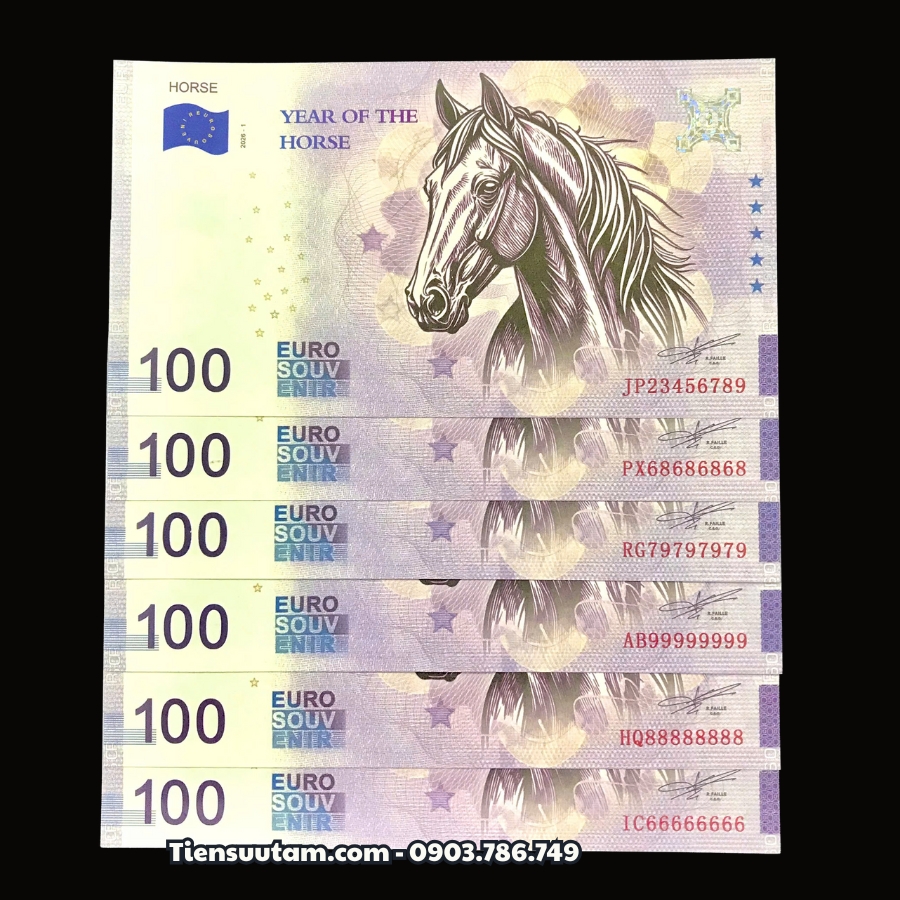 Tiền Lì Xì 100 Euro Hình Con Ngựa 2026 Seri VIP