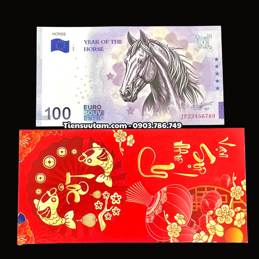 Tiền Lì Xì 100 Euro Hình Con Ngựa 2026 Seri VIP