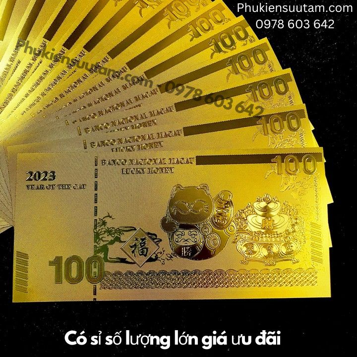 Tiền lì xì con Mèo Thần Tài mạ vàng plastic - Phukiensuutam.com