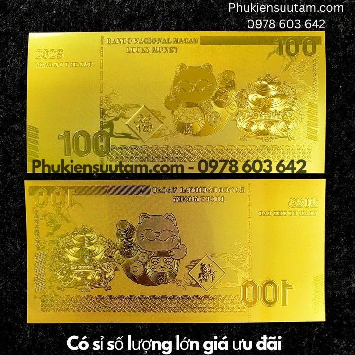 Tiền lì xì con Mèo Thần Tài mạ vàng plastic - Phukiensuutam.com