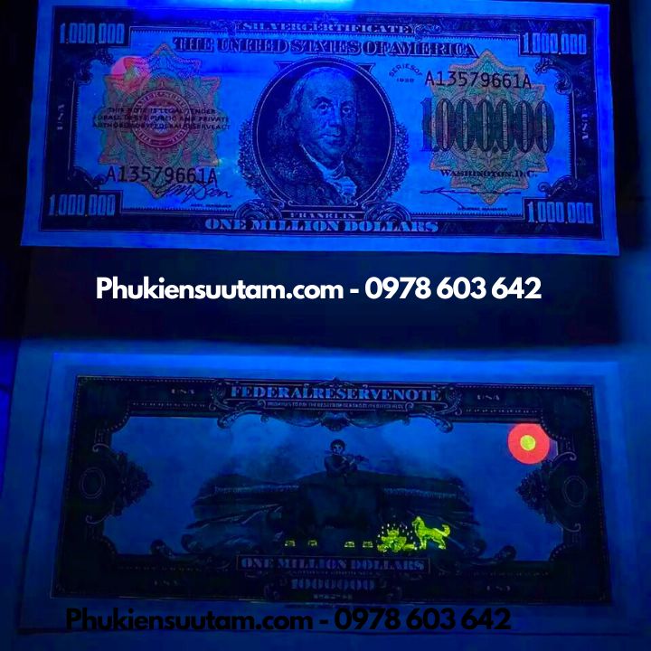 Tiền Lưu Niệm 1 Triệu USD Hình Benjamin Franklin Dạ Quang - Phukiensuutam.com