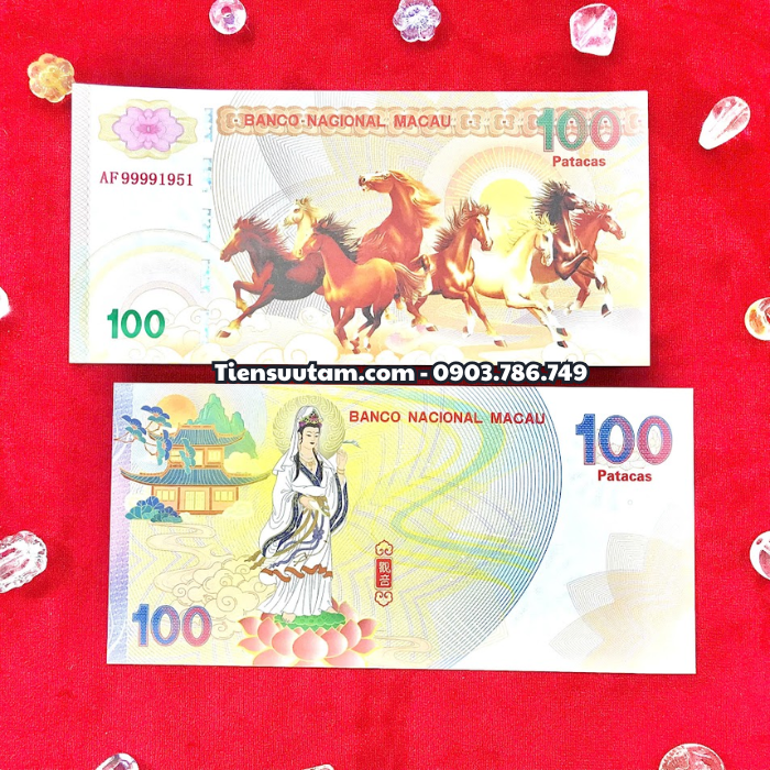 Tiền Lưu Niệm 100 Macao Mã Đáo Thành Công Quan Âm