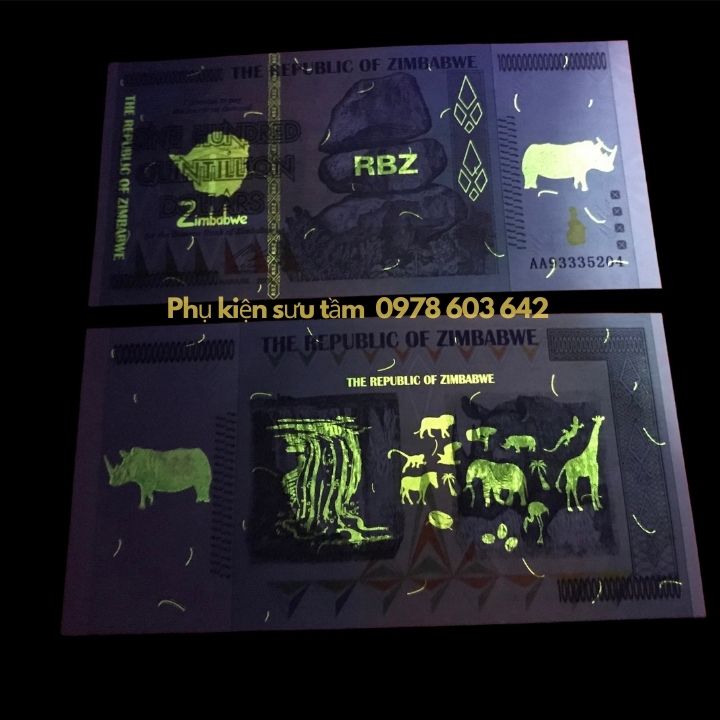 Tiền Lưu Niệm 100 Tỷ Tỷ Zimbabwe Hình Tê Giác - Phukiensuutam.com