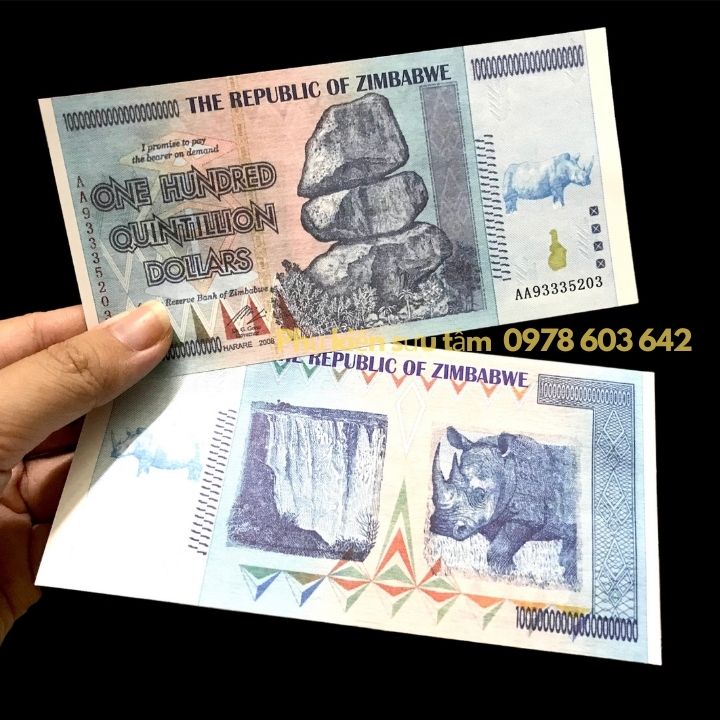 Tiền Lưu Niệm 100 Tỷ Tỷ Zimbabwe Hình Tê Giác - Phukiensuutam.com