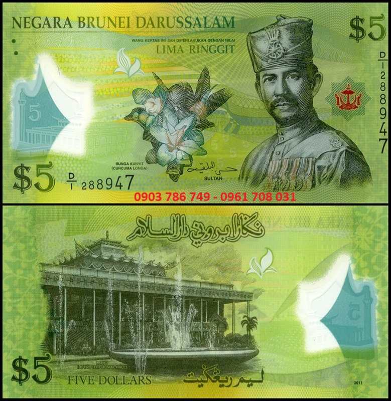 Can canh to tien polymer Brunei 5 Dollar moi tinh chua qua luu hanh shop TMT Collection