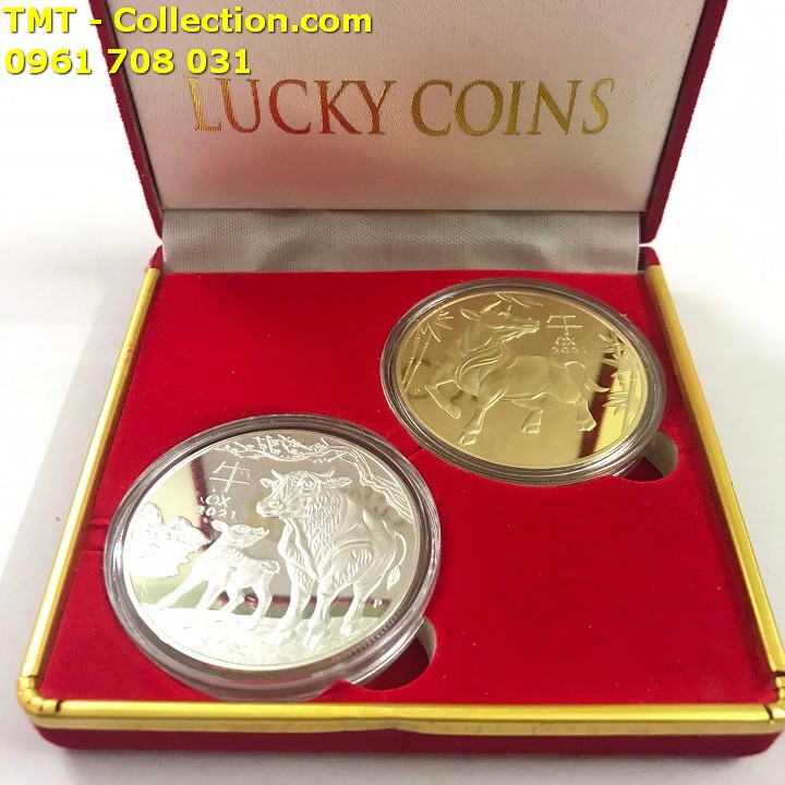 Cặp Xu Úc Hình Con Trâu Vàng Bạc Tặng Hộp Nhung - TMT Collection.com